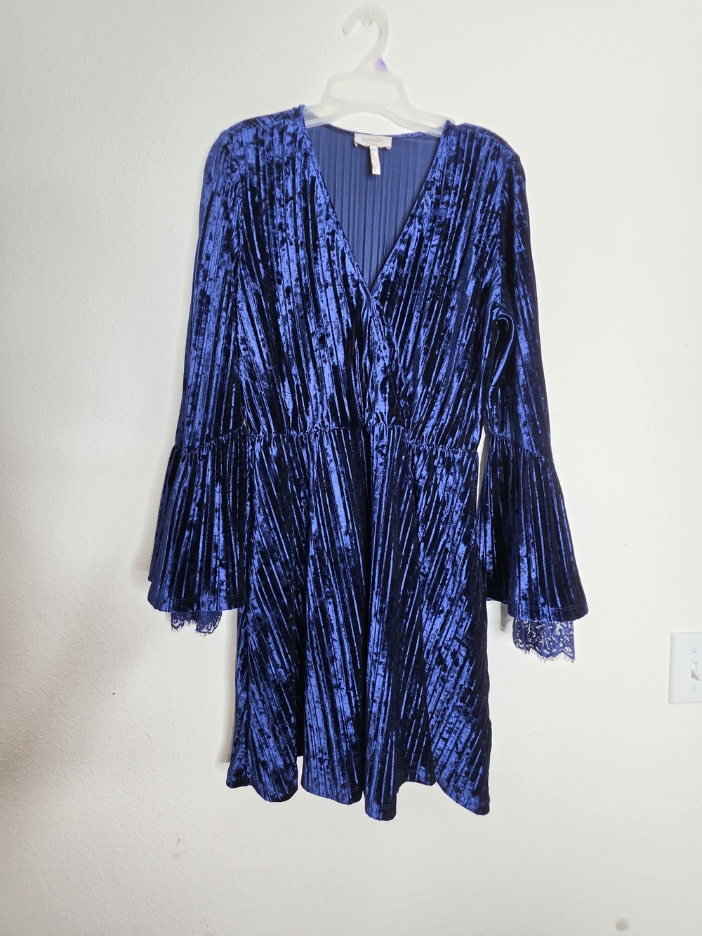 Laundry by Shelli Segal Royal Blue Crushed Velvet Lace Trim Dress Small